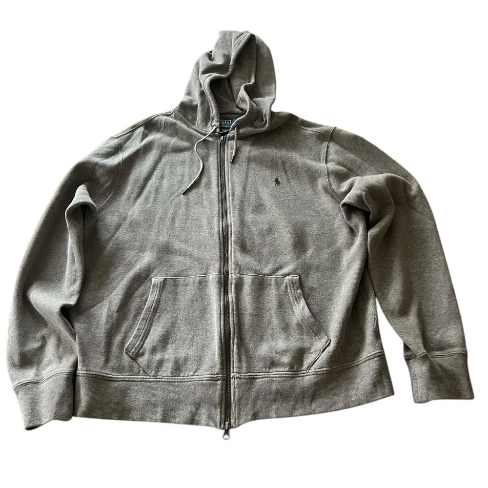 VTG‎ Ralph Lauren polo hooded jacket XL full zip brown 100% cotton knit sweater